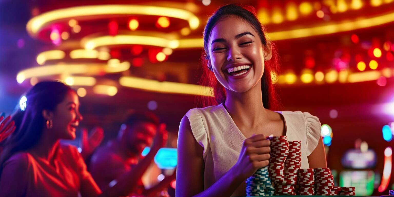 A young woman celebrating a big win at TK9 casino in Bangladesh